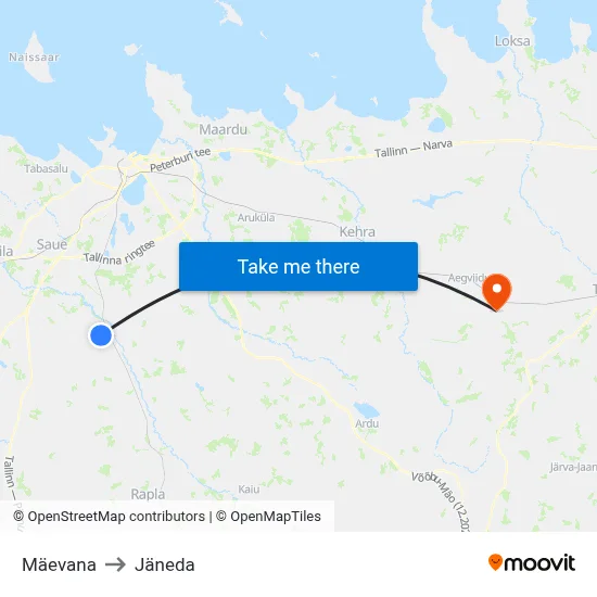Mäevana to Jäneda map