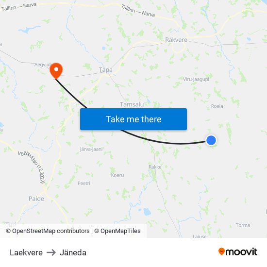 Laekvere to Jäneda map