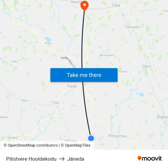 Pilistvere Hooldekodu to Jäneda map