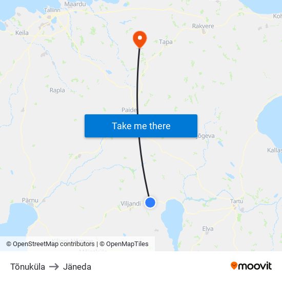 Tõnuküla to Jäneda map