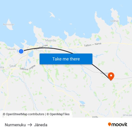 Nurmenuku to Jäneda map