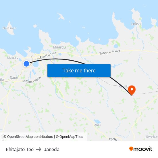 Ehitajate Tee to Jäneda map