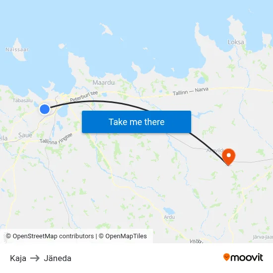 Kaja to Jäneda map