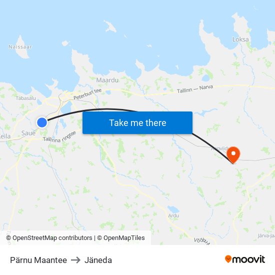 Pärnu Maantee to Jäneda map