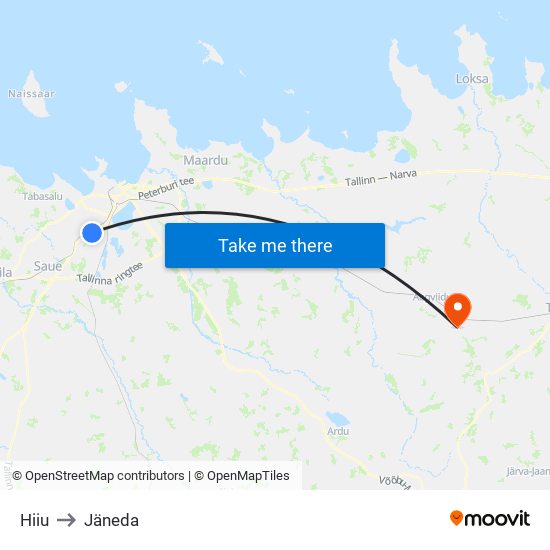 Hiiu to Jäneda map