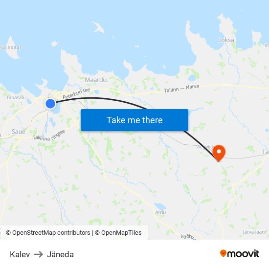 Kalev to Jäneda map