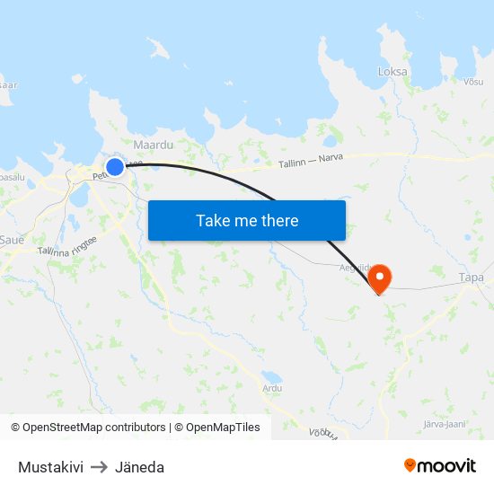 Mustakivi to Jäneda map