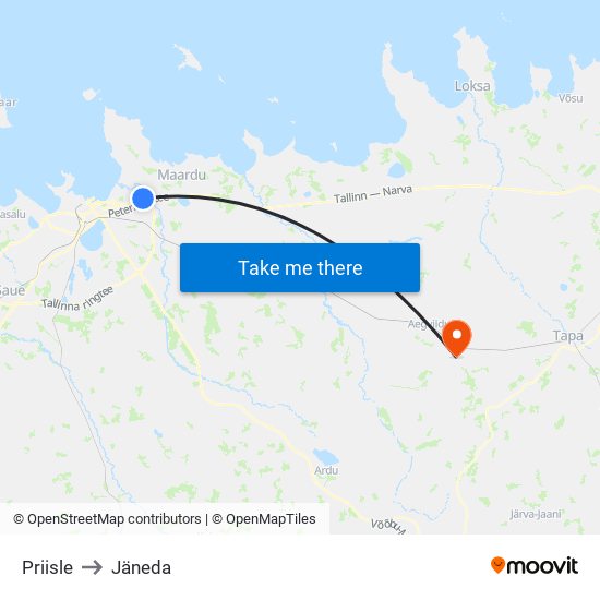 Priisle to Jäneda map