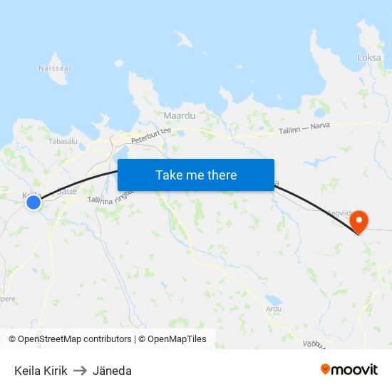 Keila Kirik to Jäneda map