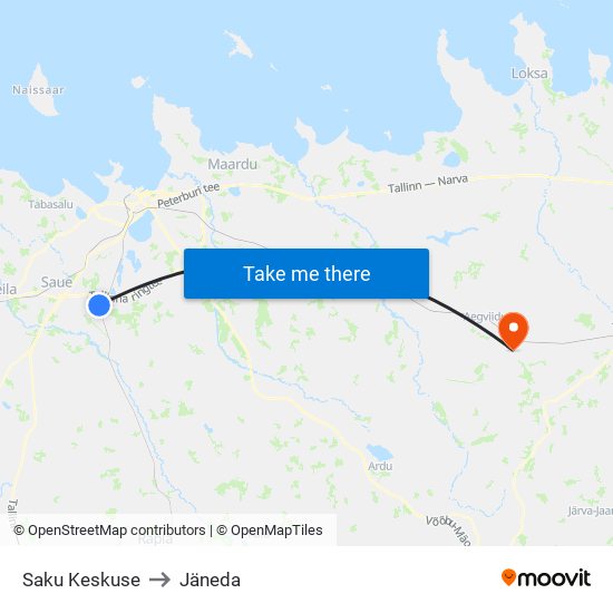 Saku Keskuse to Jäneda map