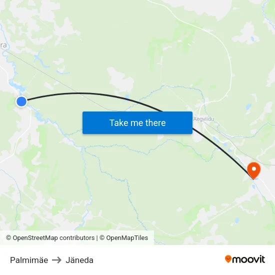 Palmimäe to Jäneda map