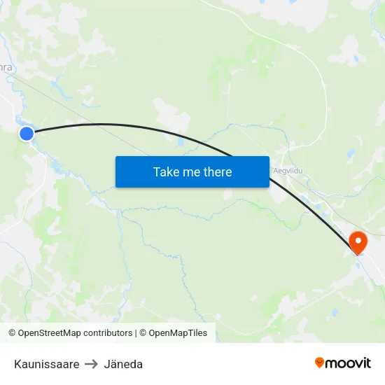 Kaunissaare to Jäneda map
