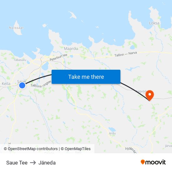 Saue Tee to Jäneda map