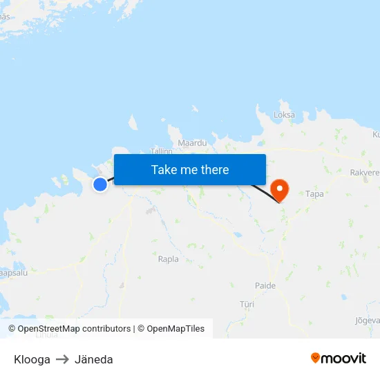 Klooga to Jäneda map
