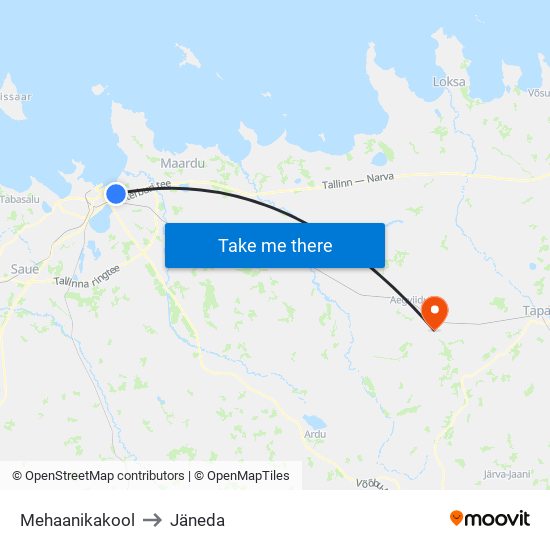 Mehaanikakool to Jäneda map