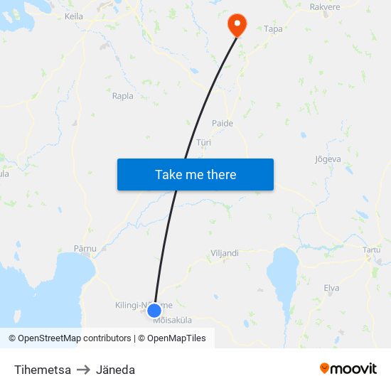 Tihemetsa to Jäneda map