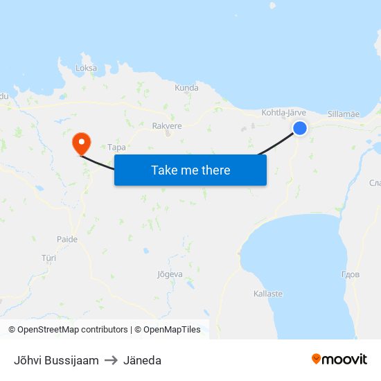 Jõhvi Bussijaam to Jäneda map