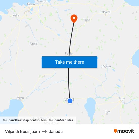 Viljandi Bussijaam to Jäneda map