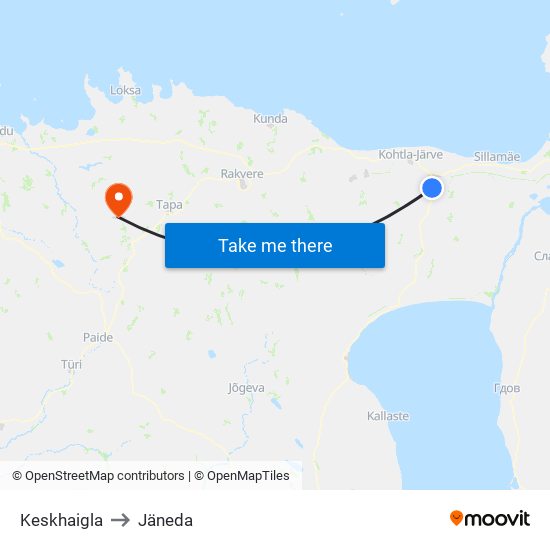 Keskhaigla to Jäneda map