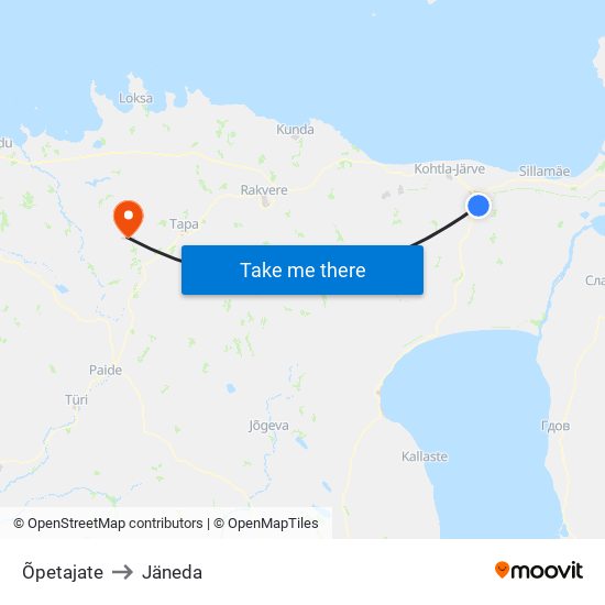 Õpetajate to Jäneda map