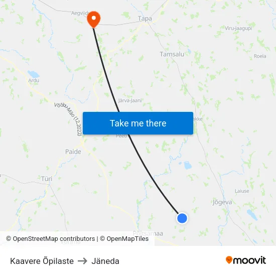 Kaavere Õpilaste to Jäneda map