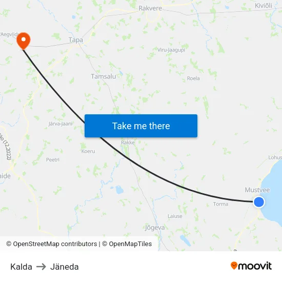 Kalda to Jäneda map