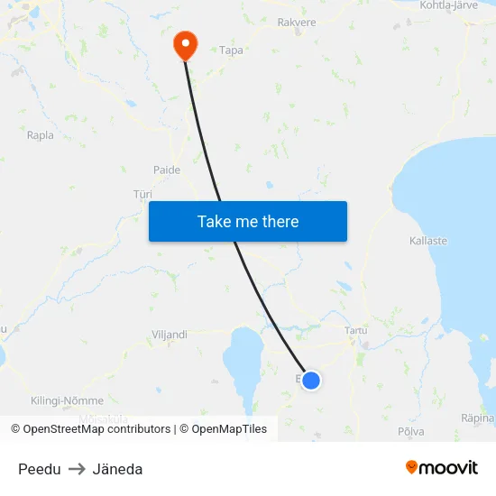 Peedu to Jäneda map