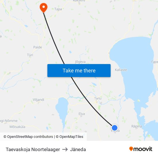 Taevaskoja Noortelaager to Jäneda map