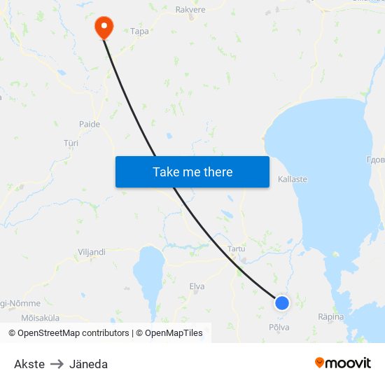Akste to Jäneda map