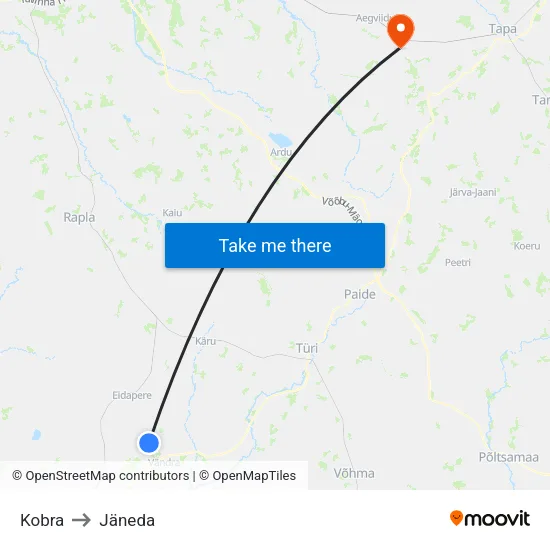 Kobra to Jäneda map