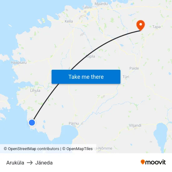Aruküla to Jäneda map