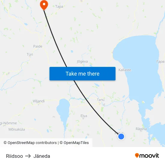 Riidsoo to Jäneda map