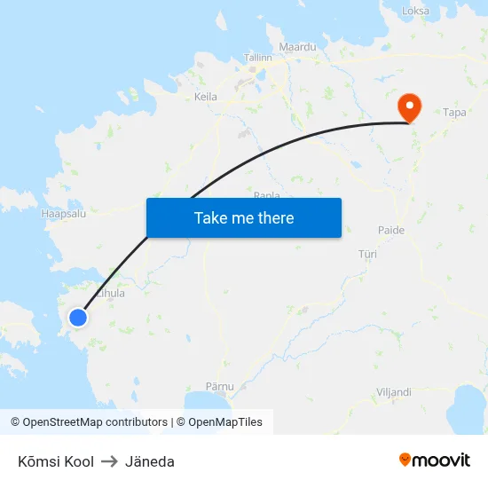 Kõmsi Kool to Jäneda map