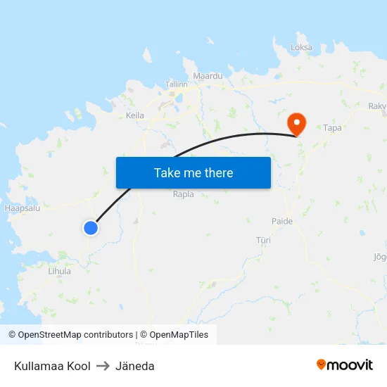 Kullamaa Kool to Jäneda map