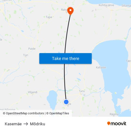 Kasemäe to Mõdriku map