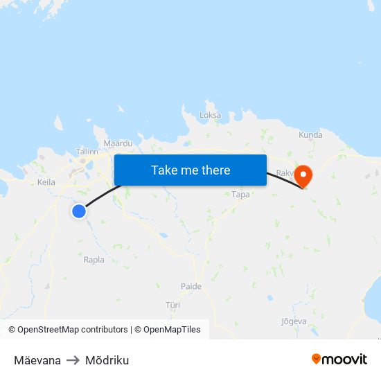 Mäevana to Mõdriku map