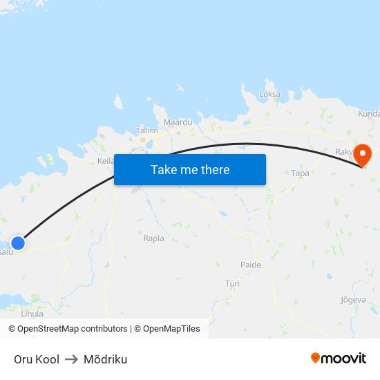 Oru Kool to Mõdriku map