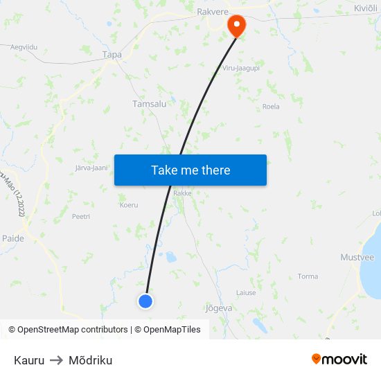 Kauru to Mõdriku map