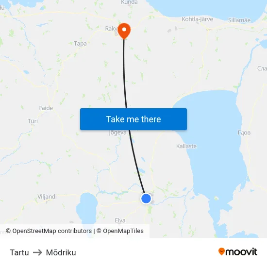 Tartu to Mõdriku map
