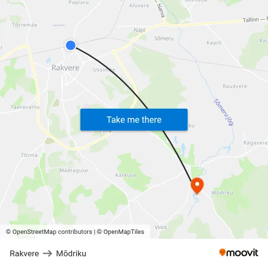 Rakvere to Mõdriku map