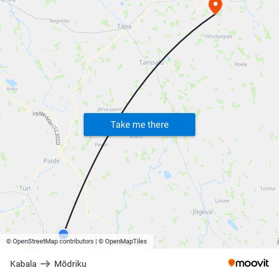 Kabala to Mõdriku map