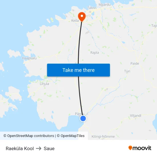 Raeküla Kool to Saue map