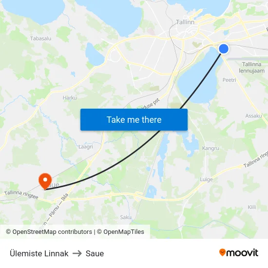 Ülemiste Linnak to Saue map