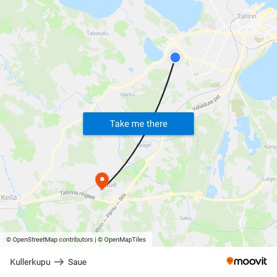 Kullerkupu to Saue map