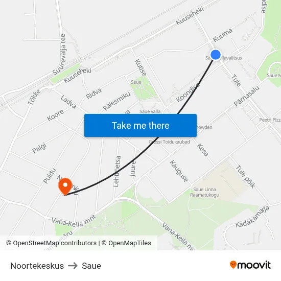 Noortekeskus to Saue map