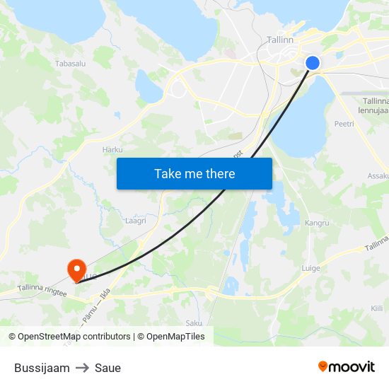 Bussijaam to Saue map