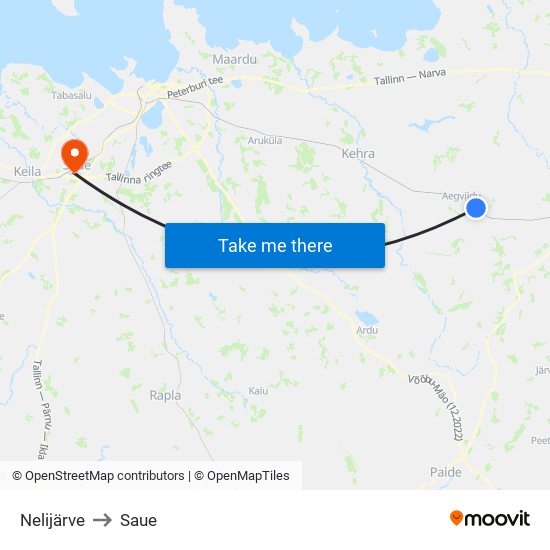 Nelijärve to Saue map