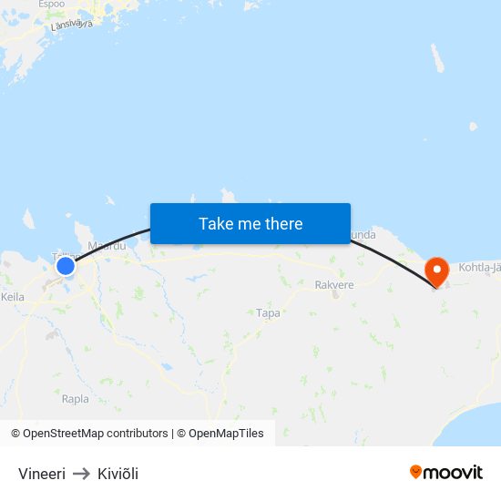 Vineeri to Kiviõli map