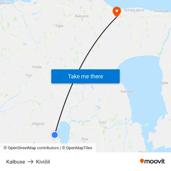 Kalbuse to Kiviõli map