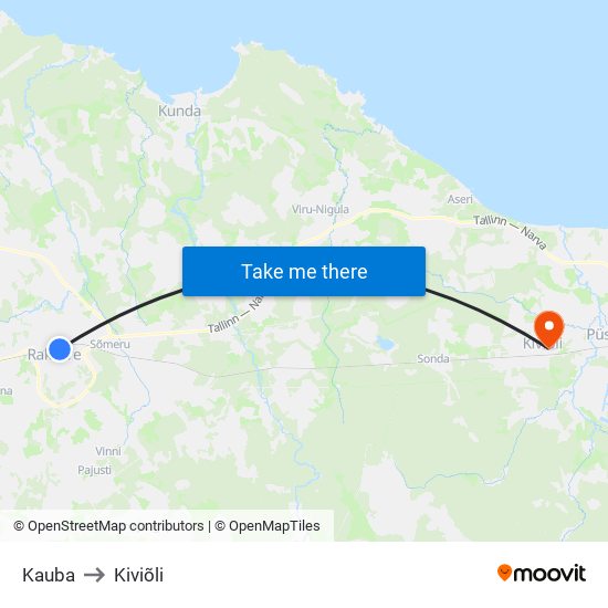 Kauba to Kiviõli map